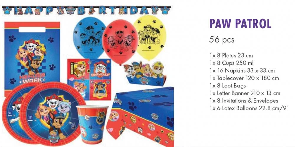JAVOLI šventinės atributikos rinkinys ŠUNYČIAI PATRULIAI, 56 vienetai