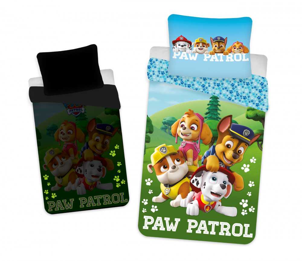 Patalynė świecąca w ciemności 140x200 Psi Patrol pieski brygada 5891 Paw mėlyna žalia bawełniana poszewka 70x90