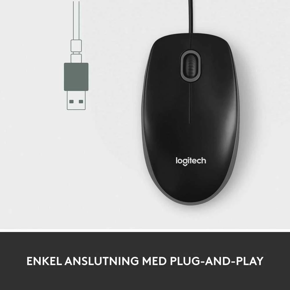 Logitech M100 Laidinė pelė USB-A 1000 DPI, Juoda