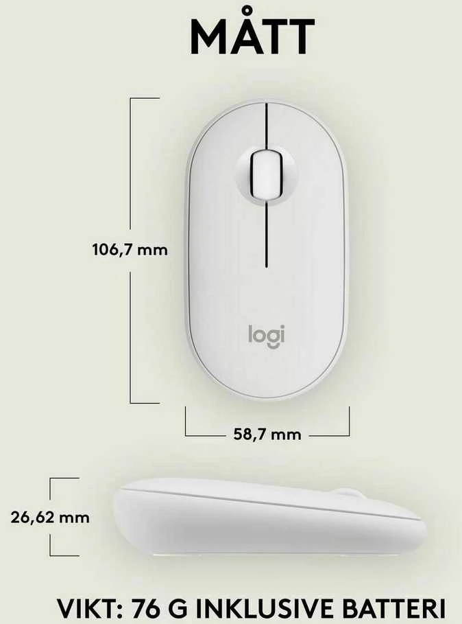 Belaidė pelė Logitech Pebble Mouse 2 M350s, Balta