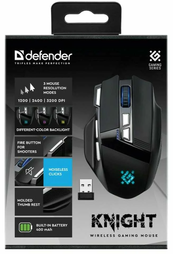 Pelė DEFENDER GM-885 KNIGHT RF WIRELESS 3200dpi 8P Juodas