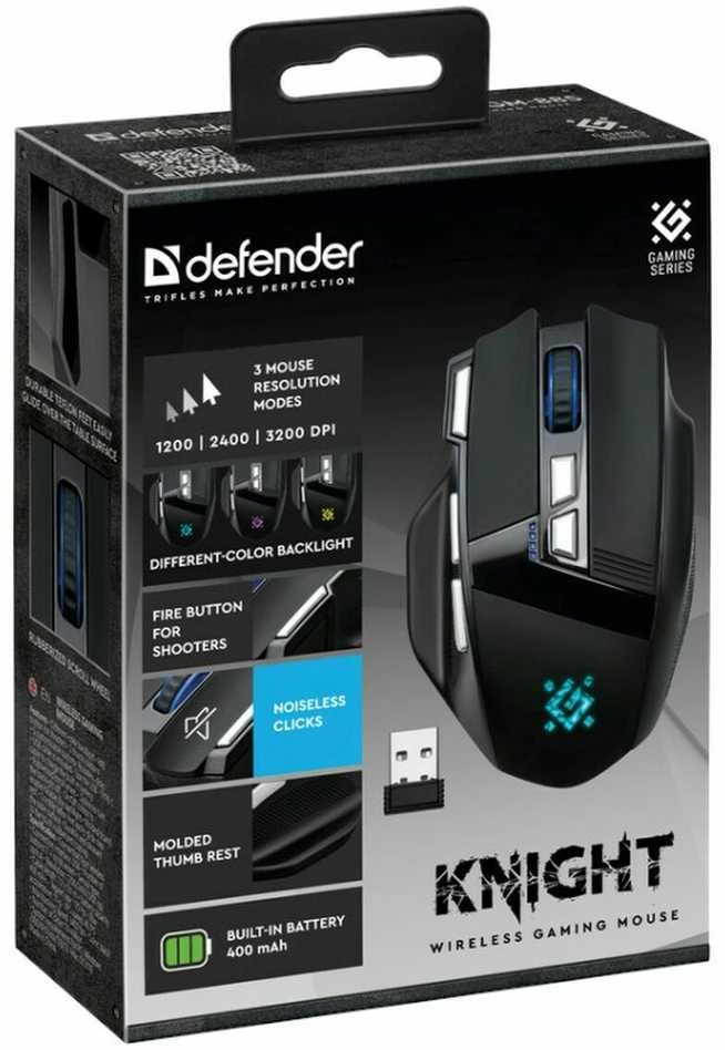 Pelė DEFENDER GM-885 KNIGHT RF WIRELESS 3200dpi 8P Juodas