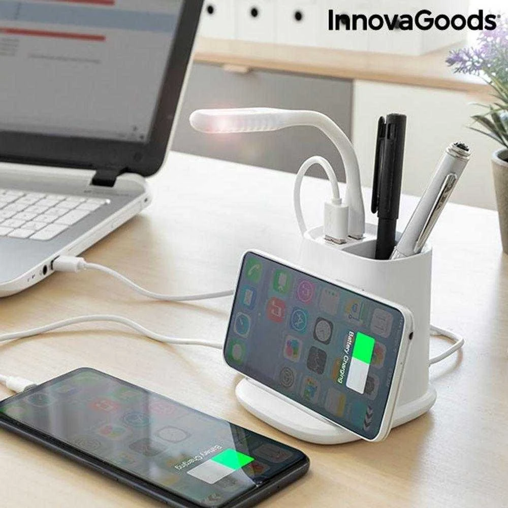 „5 viename“ belaidis įkroviklis su darbastalio organizavimo kilimėliu ir USB LED lempa DesKing InnovaGoods