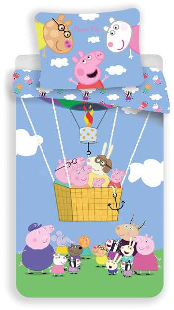 Peppa Pig Patalynė bawełniana 140x200 Świnka Peppa mėlyna kolorowa poszewka 70x90 JF 02
