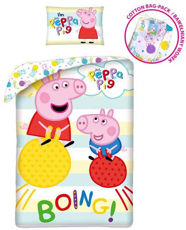 Patalynė bawełniana 140x200 Świnka Peppa kolorowa PE-3265BL poszewka 70x90 + maišelis bawełniany Halantex
