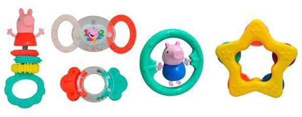 Peppa Pig linksmas barškučių ir kramtukų rinkinys, 5 dalys
