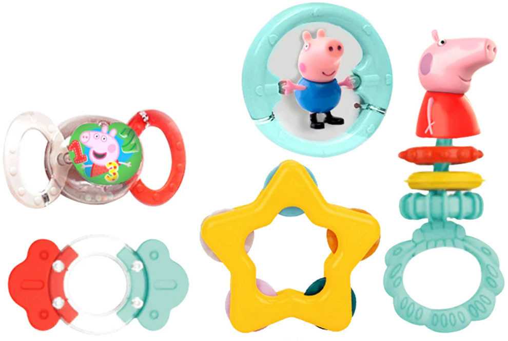 Peppa Pig linksmas barškučių ir kramtukų rinkinys, 5 dalys
