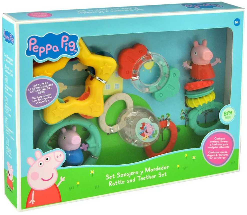 Peppa Pig linksmas barškučių ir kramtukų rinkinys, 5 dalys