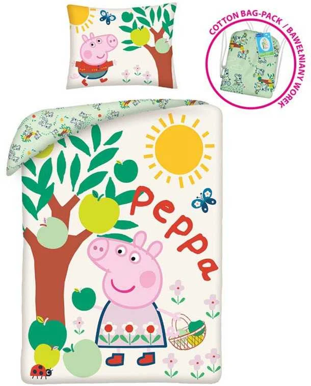 Patalynė bawełniana 140x200 Świnka Peppa pistacjowa PE-3241BL poszewka 70x90 + maišelis bawełniany Halantex