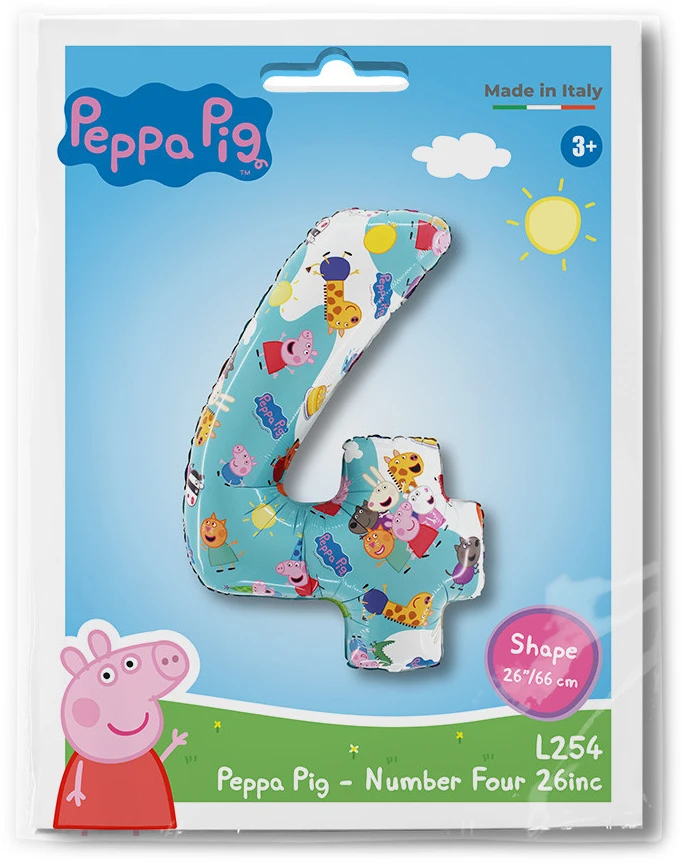 Peppa Pig mėlynas folijos balionas numeris 4 66 cm