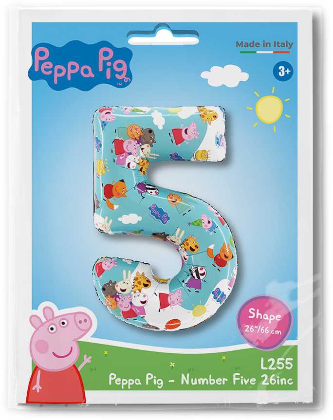 Peppa Pig mėlynas folijos balionas numeris 5 66 cm