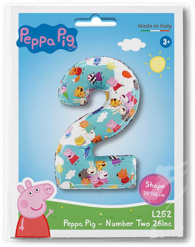 Peppa Pig mėlynas skaičius 2 folijos balionas 66 cm