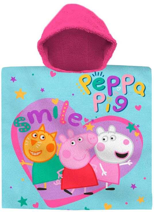 KIDS Peppa Pig pončas su kepure, 100% medvilnė