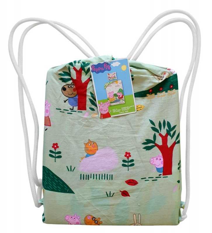 Patalynė bawełniana 140x200 Świnka Peppa žalia PE-3240BL poszewka 70x90 + maišelis bawełniany Halantex