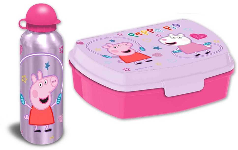 Astley Baker Davies „Peppa“ kiaulės aliuminio butelis 500 ml + priešpiečių dėžutė