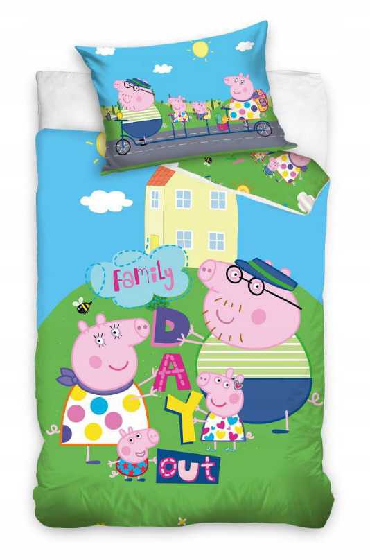 Patalynė bawełniana 100x135 Świnka Peppa wakacje mėlyna poszewka 40x60 C24