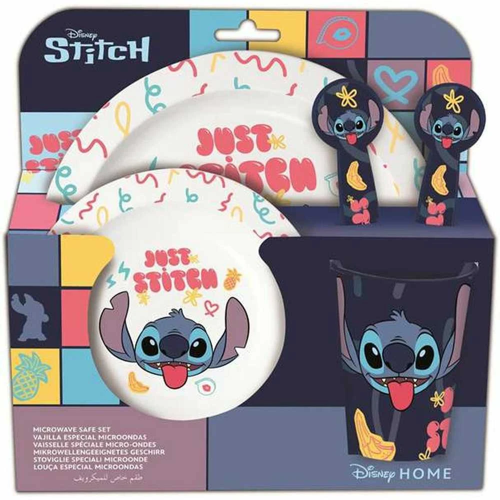 „Disney Stitch“ – 5 dalių mikrobangų krosnelei tinkamų indų rinkinys iš „Palms“ kolekcijos (lėkštė, dubuo, puodelis, šakutė, arbatinis šaukštelis)