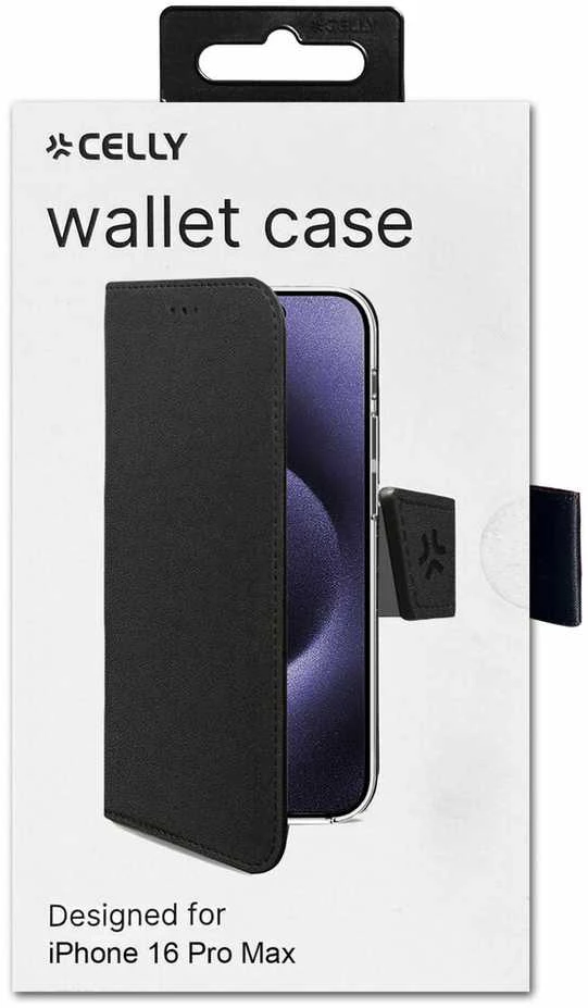 Celly WALLY1081, Wallet case, Apple, iPhone 16 Pro Max, 17.5 cm (6.9"), Juodas