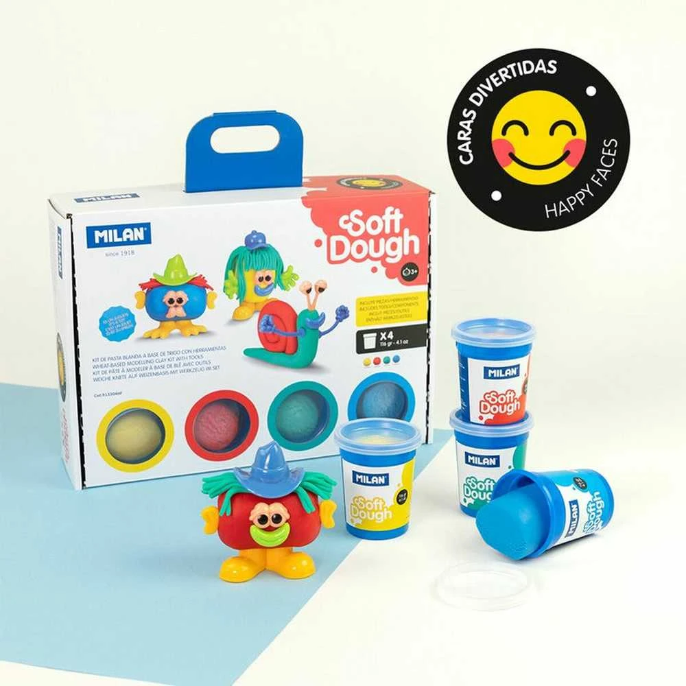 Milan Ciastolina Happy Faces Funny Faces 4 spalvos x 116g 913304HF MILAN