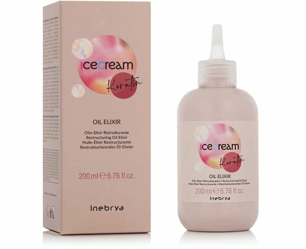Inebrya Ice Kreminis Keratin Oil Eliksyras atkuriamasis plaukų aliejus-serumas su keratinu, 200 ml