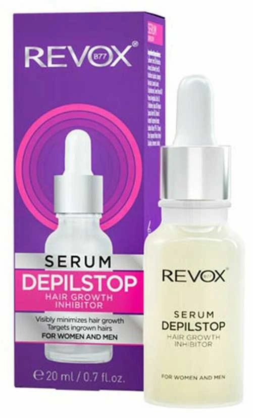 Revox B77 Depilstop serumo pakuotė ir buteliukas