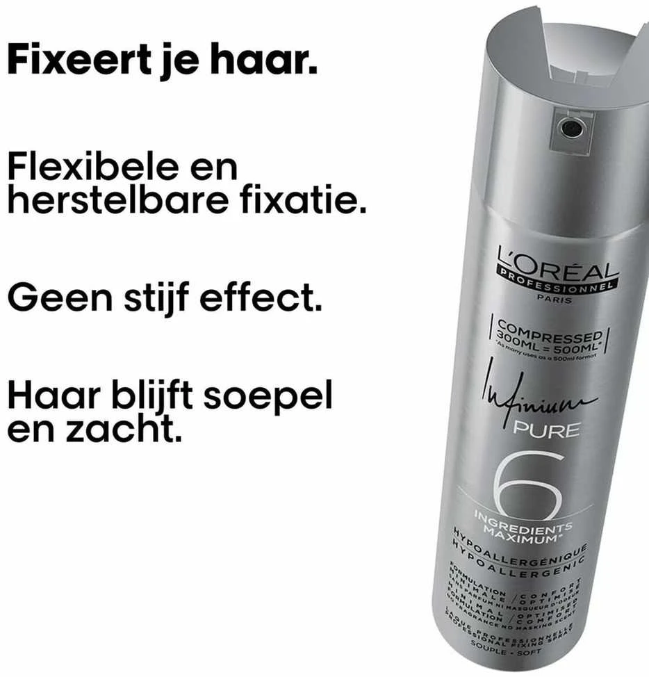 L'Oréal Professionnel Infinium Pure Minkštas plaukų lakas, 300 ml