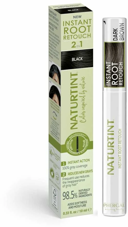 „Naturtint“ momentinė šaknų retušavimo 2 viename laikina žilų plaukų retušavimo priemonė, tamsiai ruda, 10 ml