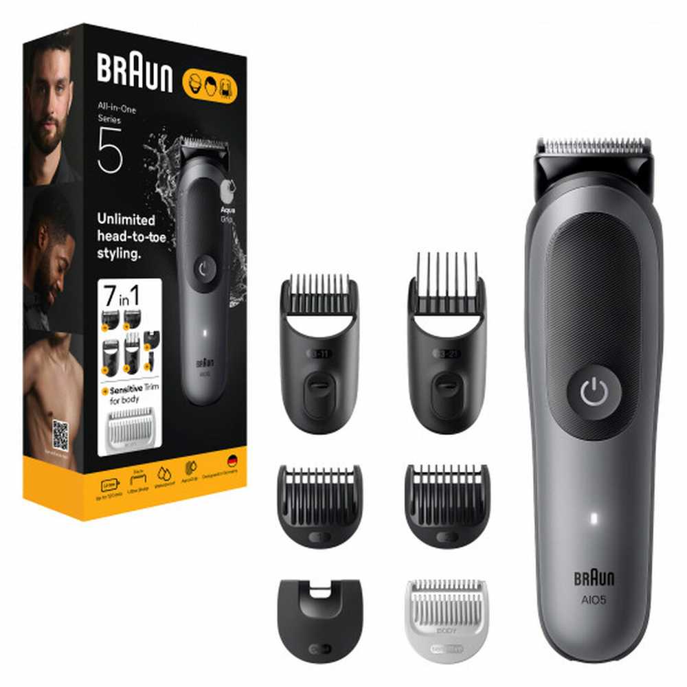Braun AIO5520 plaukų ir barzdos kirpimo mašinėlė, 7-in-1, 14 ilgio pakopų, 0.5-21mm, 120min, Li-Ion, vandeniui atspari