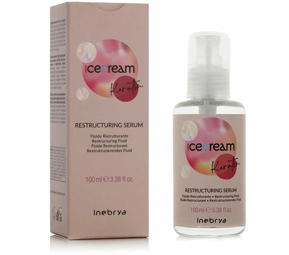 Inebrya Ice Kreminis Keratin Restructuring Serum atstatomasis plaukų serumas su keratinu, 100 ml