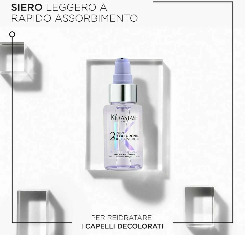Kérastase Blond Absolu 2% Pure Hyaluronic Acid Serum atkuriamasis serumas šviesiems plaukams, 50 ml