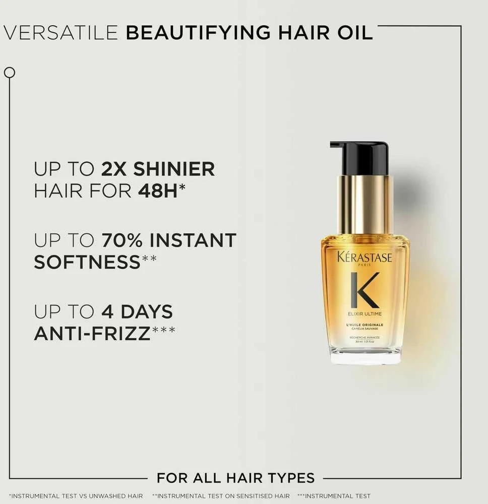 Kerastase Eliksyras Ultime L'Huile Original daugiafunkcis aliejus visų tipų plaukams, 30 ml
