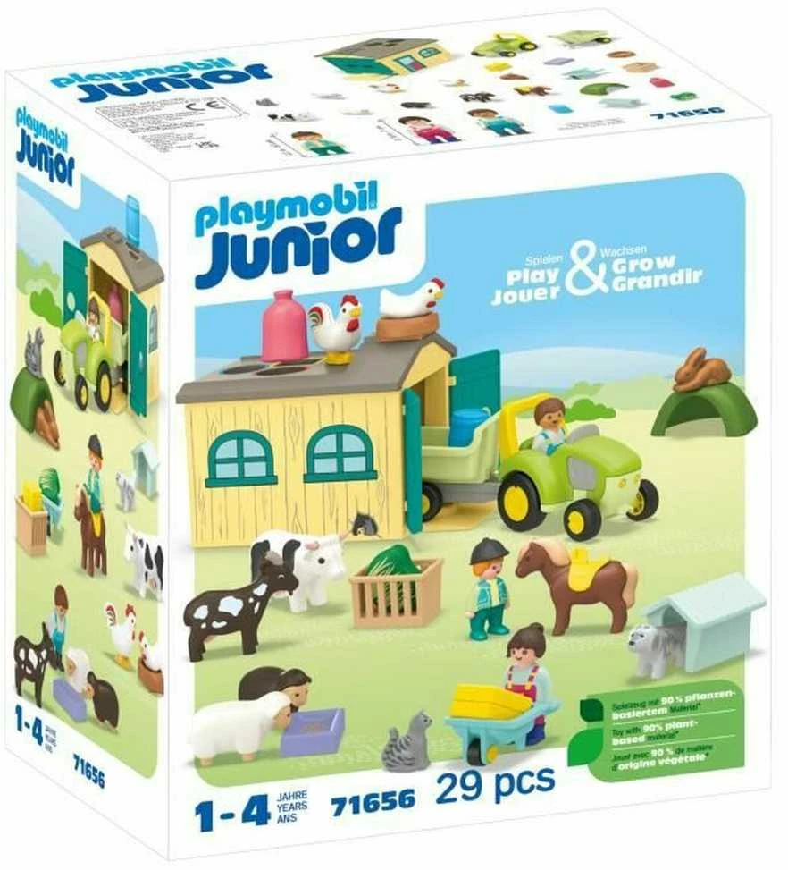 Figūrėlė Playmobil Rinkinys su figurkami Junior 71656 Nuotykiai ūkyje su traktoriumi, priekaba ir gyvūnais