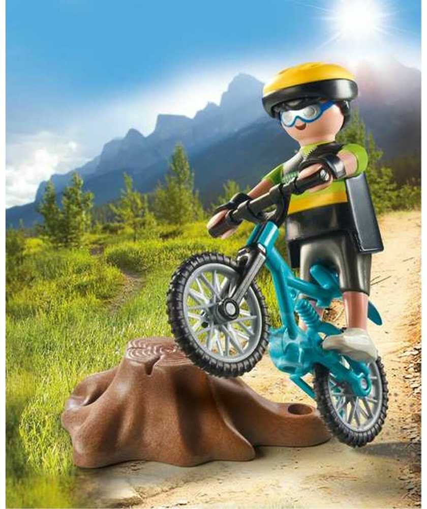 Playmobil Dviratininkas su visureigių dviračiu ir medžio kelmu