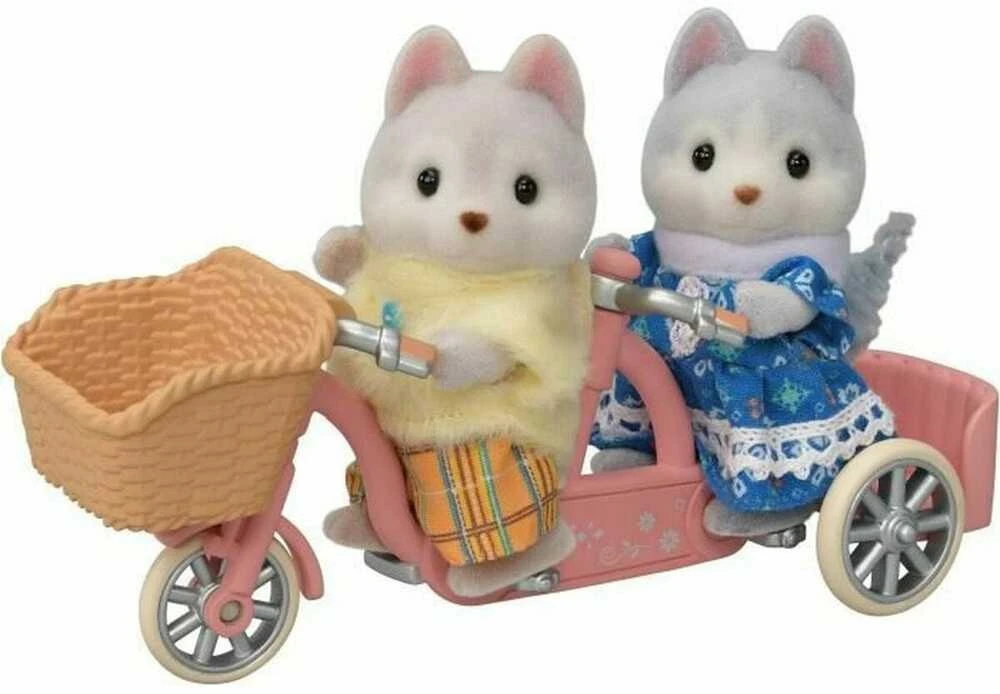 Sylvanian Families Epoch Figūrėlės husky šuniukai su dviračiu rinkinys
