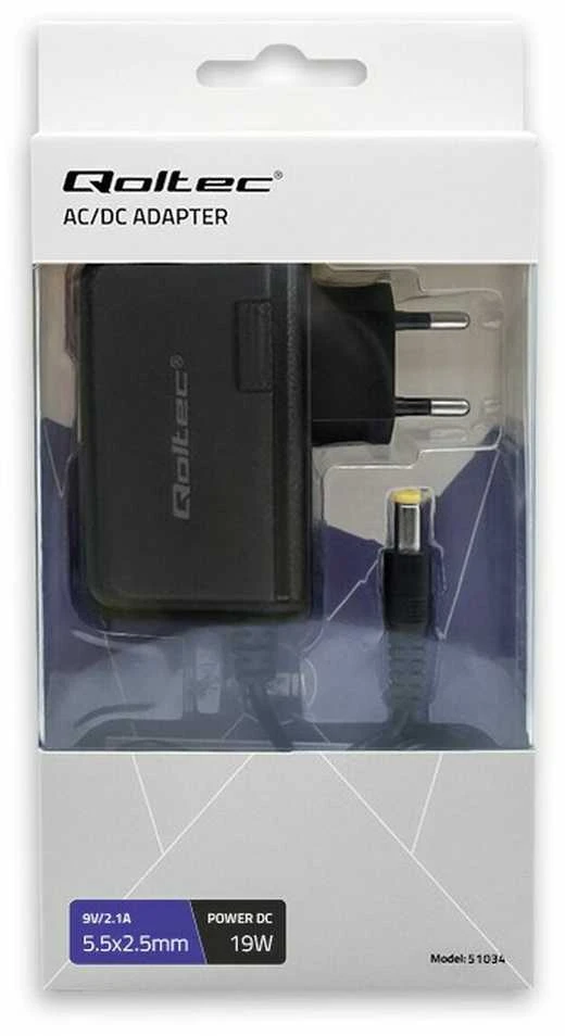 QOLTEC 51034 Prijunkite maitinimo šaltinį 19W 9V 2.1A 5.5x2.5