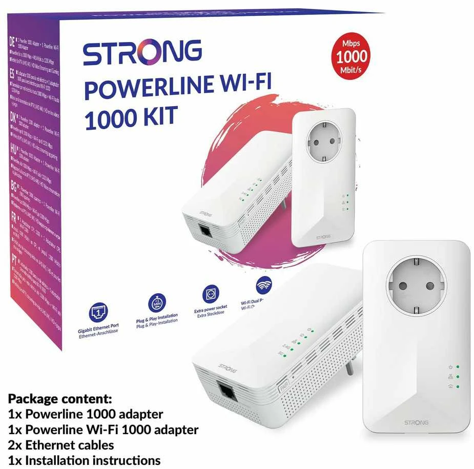 Adapteris powerline Strong Adapteris PLC STRONG POWERL1000DUOWIFIEUV2 Baltas (2 vnt.)