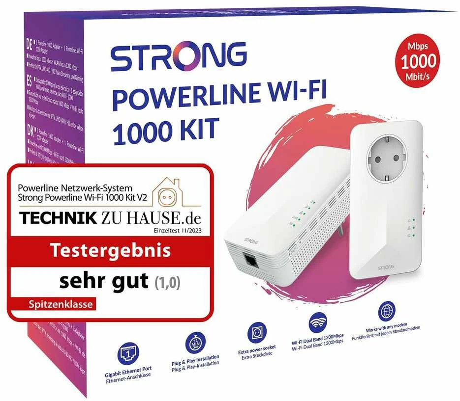 Adapteris powerline Strong Adapteris PLC STRONG POWERL1000DUOWIFIEUV2 Baltas (2 vnt.)