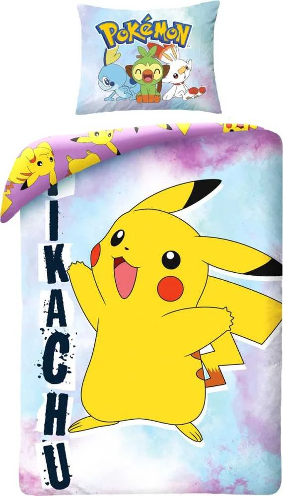 Patalynė bawełniana 140x200 Pokemon mėlyna geltona poszewka 70x90 Kids 12 Halantex