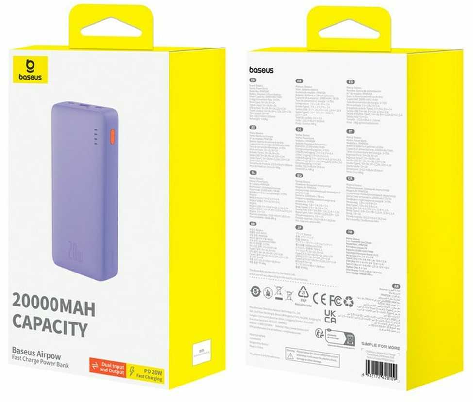 Baseus Airpow 20000mAh 20W maitinimo blokas (violetinė)