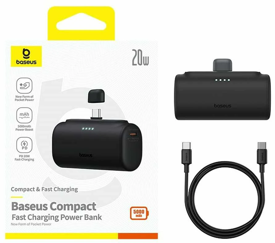 Powerbank Baseus Compact 5000mAh, 20W, USB-C (juodas)