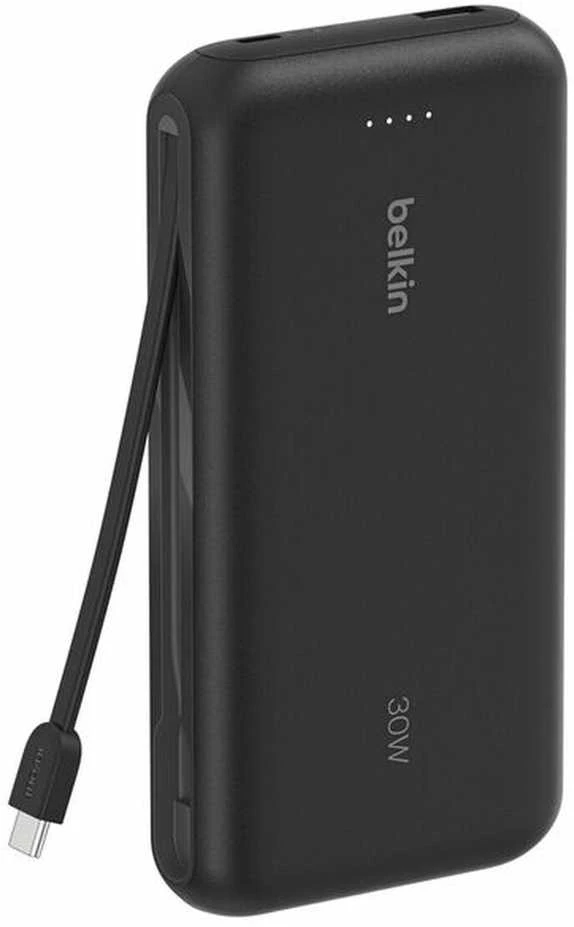 Powerbank Belkin Powerbank 20 000 mAh, 30W, įmontuotas kabelis USB-C, USB-C, USB-A, juoda