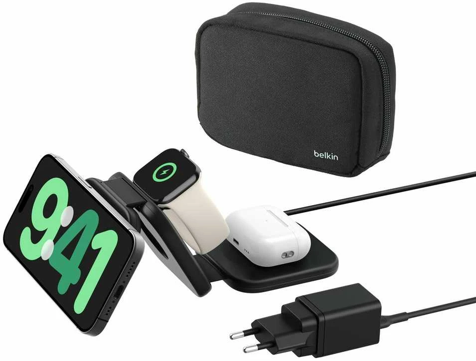 Įkroviklis Belkin Boost Charge PRO Qi2 3w1 Magnetyczna Składana Podróżna Juodas (WIZ024VFBK)