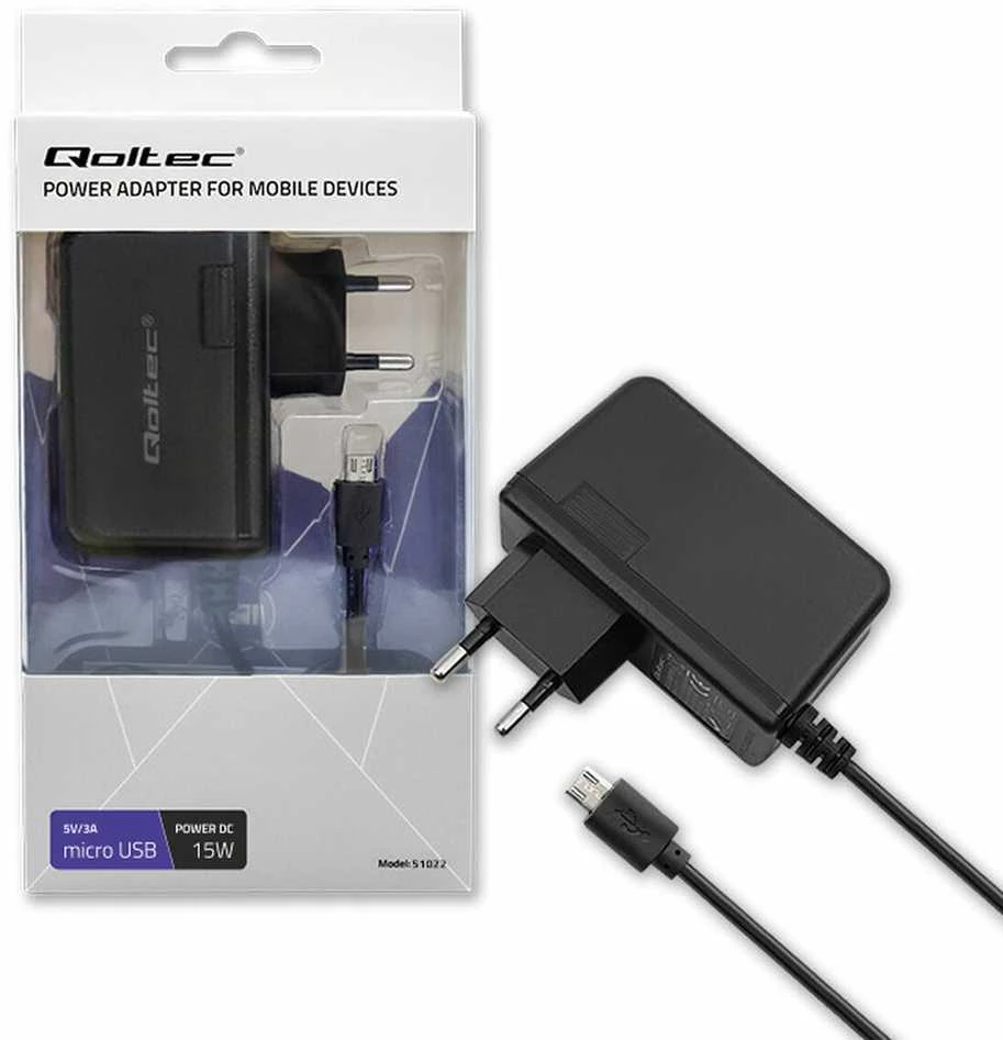 QOLTEC 51022 įkroviklis 15W 5V 3A microUSB