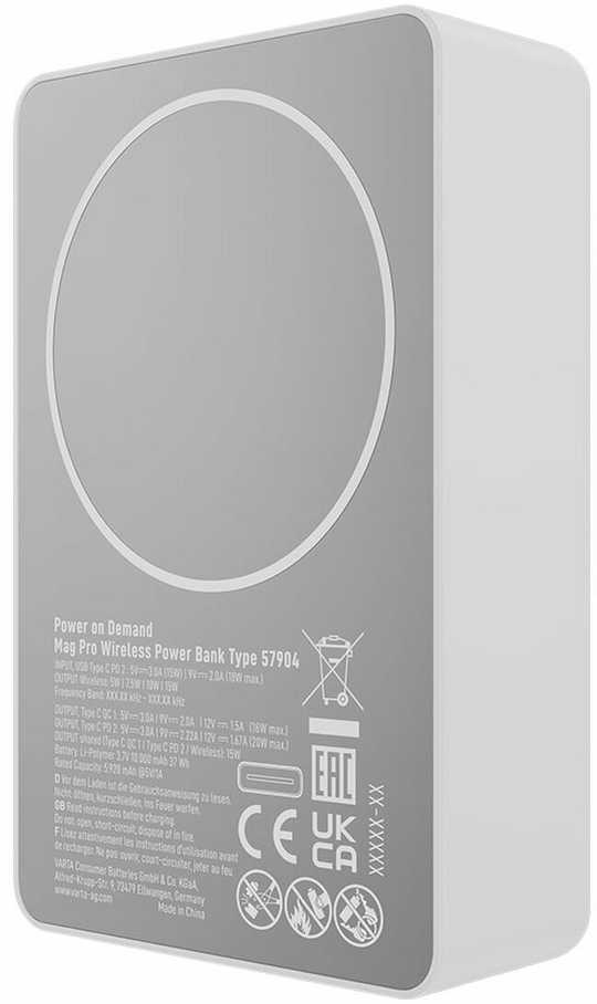 Varta Powerbank belaidis indukcinis Mag Pro 10000 mAh Baltas