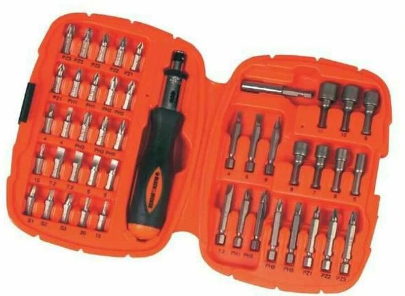 Black & Decker „Juodas & Decker“ 45 antgalių ir galvučių rinkinys 1/4' terkšlei Juodas+DECKER [A7039-XJ]