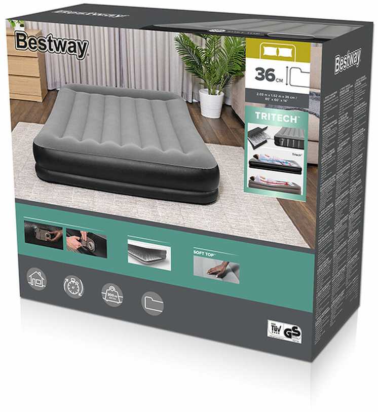 Pripučiamas čiužinys Bestway 67725 Tritech Queen 203x152x36 cm, su integruota pompa