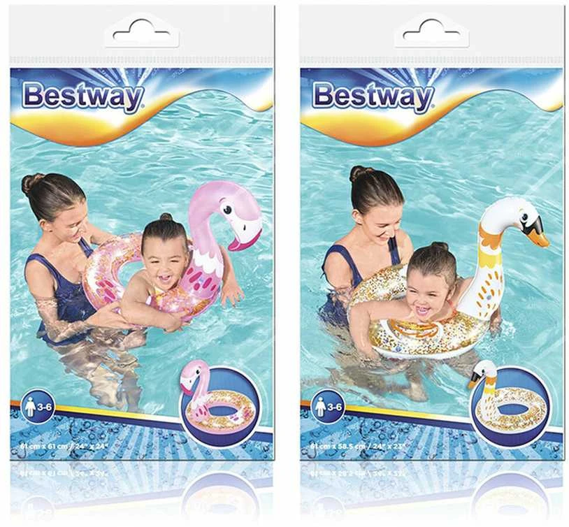 „Bestway“ plaukimo žiedo gulbės blizgučiai 61cm