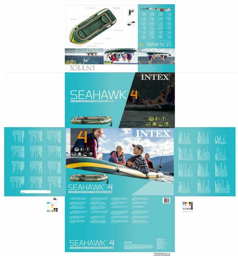 Pripučiama keturvietė valtis Intex Seahawk 4 Set,  pilnas komplektas