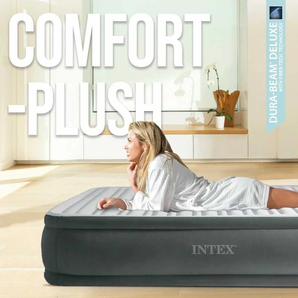 Pripučiamas čiužinys INTEX Twin Comfort-Plush Mid-Rise su integruota elektrine pompa, 99×191×33 cm