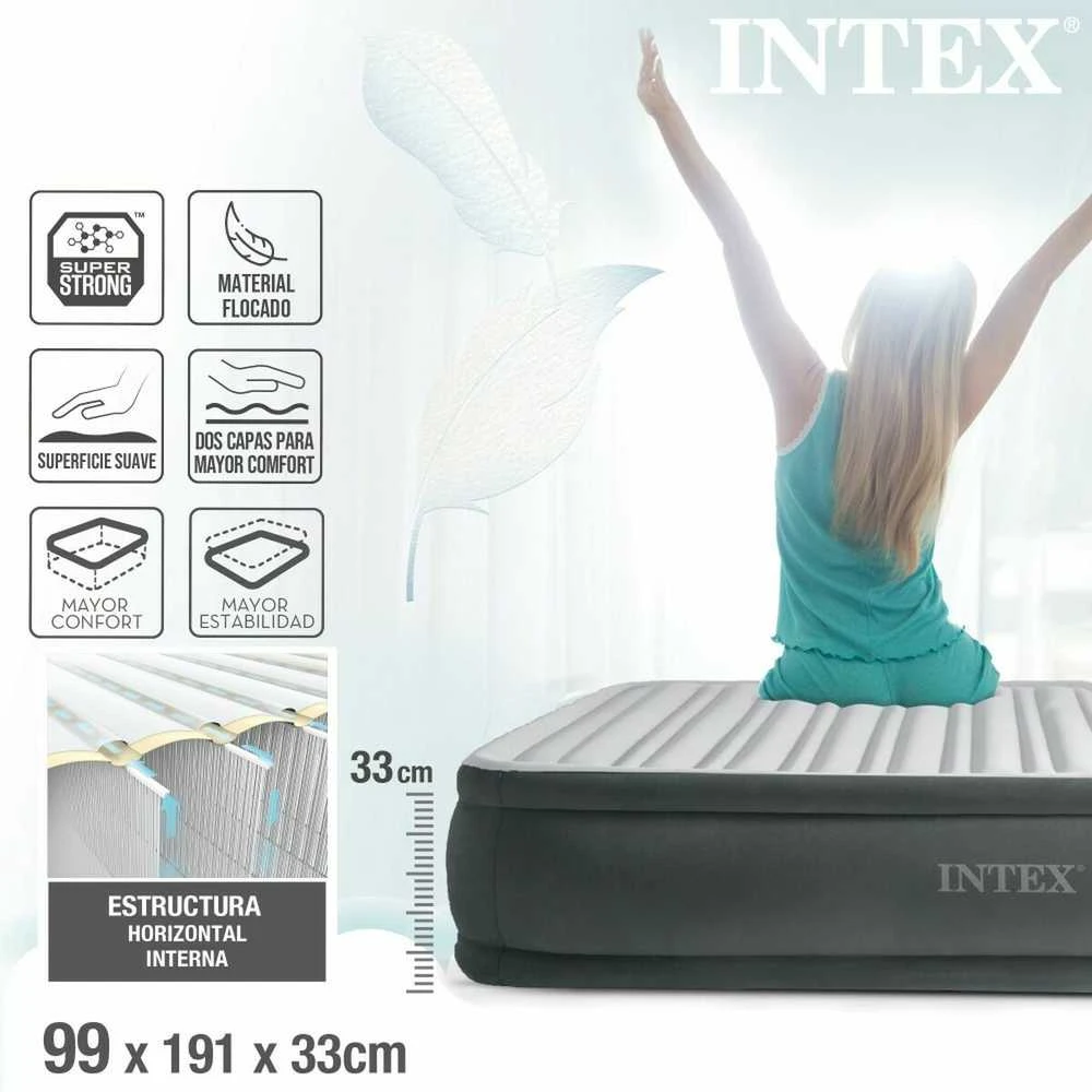 Pripučiamas čiužinys INTEX Twin Comfort-Plush Mid-Rise su integruota elektrine pompa, 99×191×33 cm